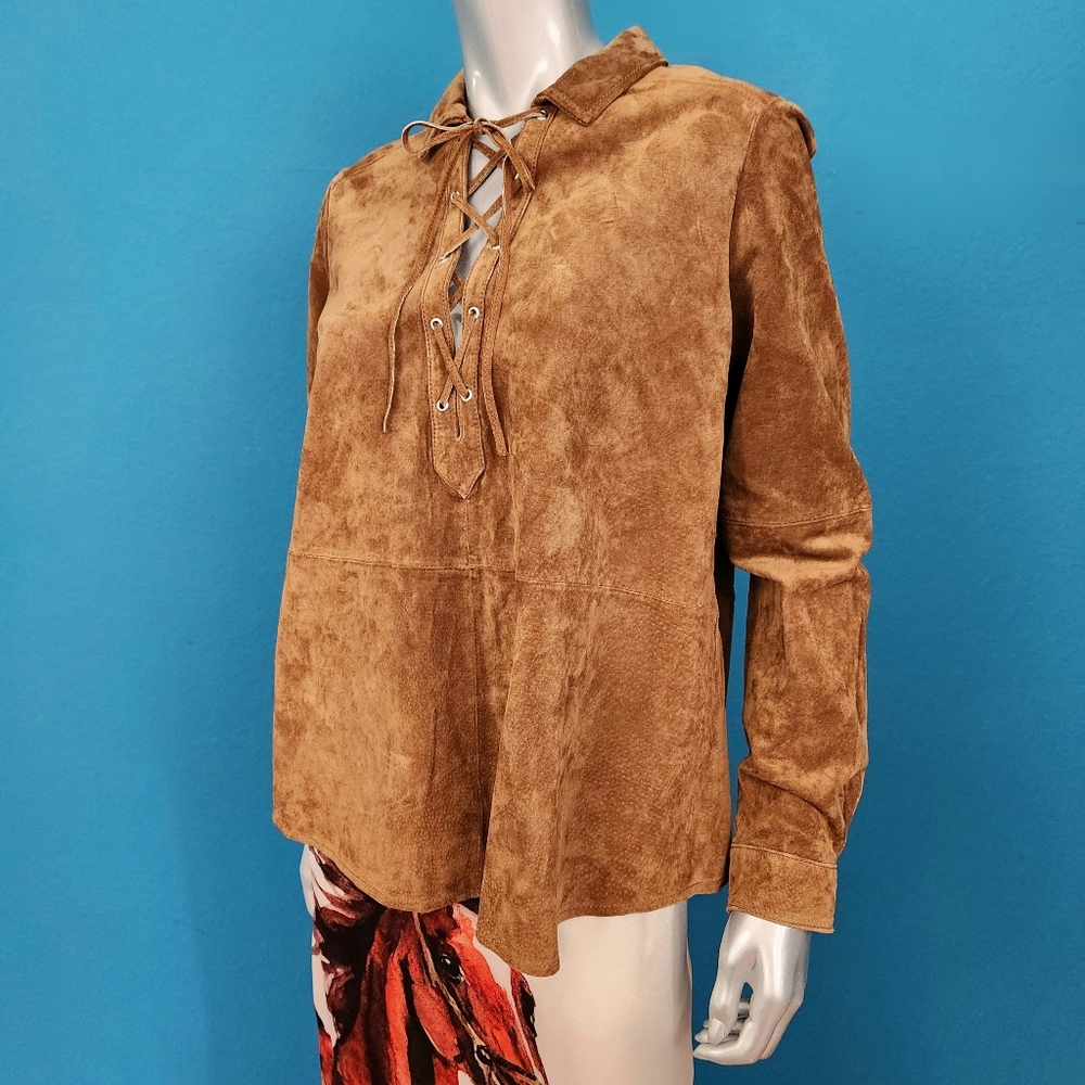 🆕️🤠🐎 MANGO // Western Genuine Suede Criss Cross Lace Top // (NWOT)